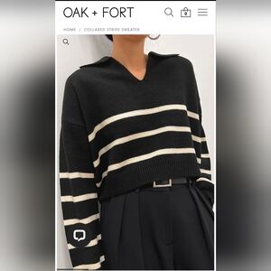 OAK + FORT Striped Collared Sweater Black Knit cropped Xxs